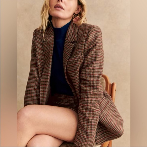 Sezane Christie Blazer Multicolored Houndstooth Wool Blend Size 42 US 10 NEW NWT - Picture 4 of 14